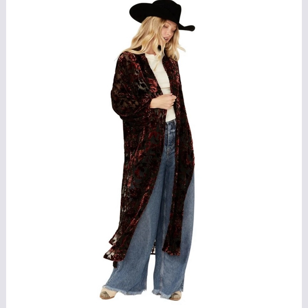 Shyanne Burgundy and Black Velvet Kimono